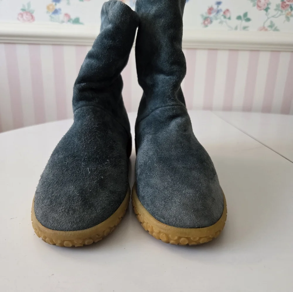 Oswald Womens 5.5-6 Austrian Green Suede Wool Shearling Ankle Boots Forest Fairy